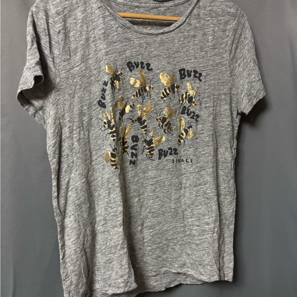 J. Crew Gray Tee with Gold Bee Print